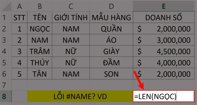 Lỗi #NAME? do cú pháp hàm thiếu dấu ngoặc kép cho văn bản.